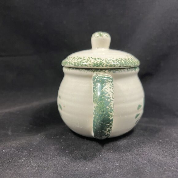 Sponge Folk Art Green Cream And Sugar Set With Tray - Picture 11 of 16
